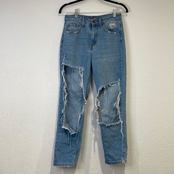 Fashion Nova distressed high rise boyfriend jeans size 1 - Picture 2 of 8